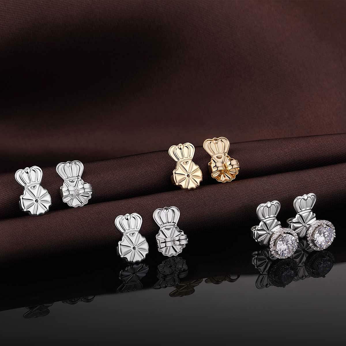 DELECOE Hypoallergenic 14K Gold Plated Adjustable Earring Backs 4Pcs Gold&Silver