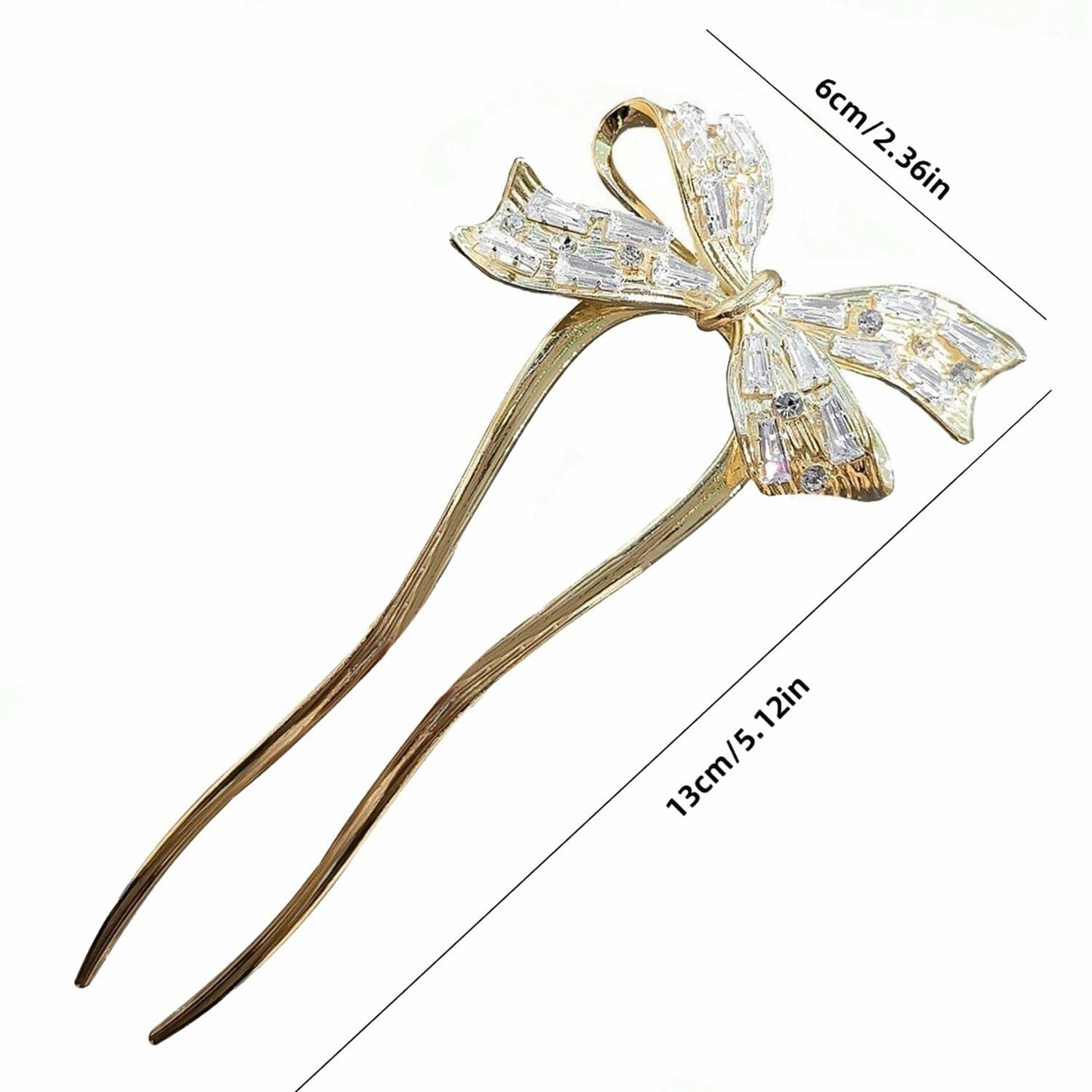 LUOTIVON Large Gold Rhinestone Bow Hair Pin Metal Hair Fork for Women