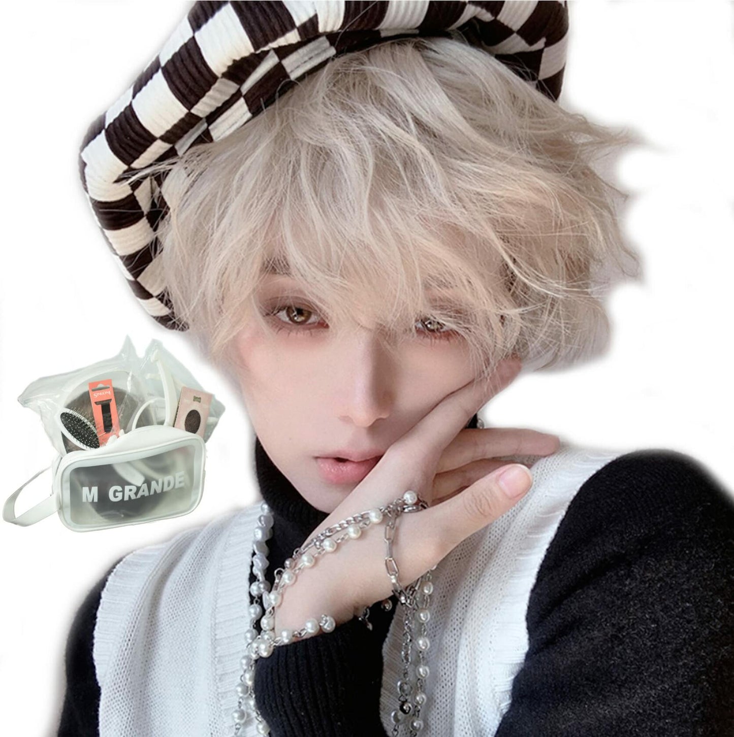 MGRANDE Men's Short Wig Set 6pcs Gentle Black DY63B Inner Color Line