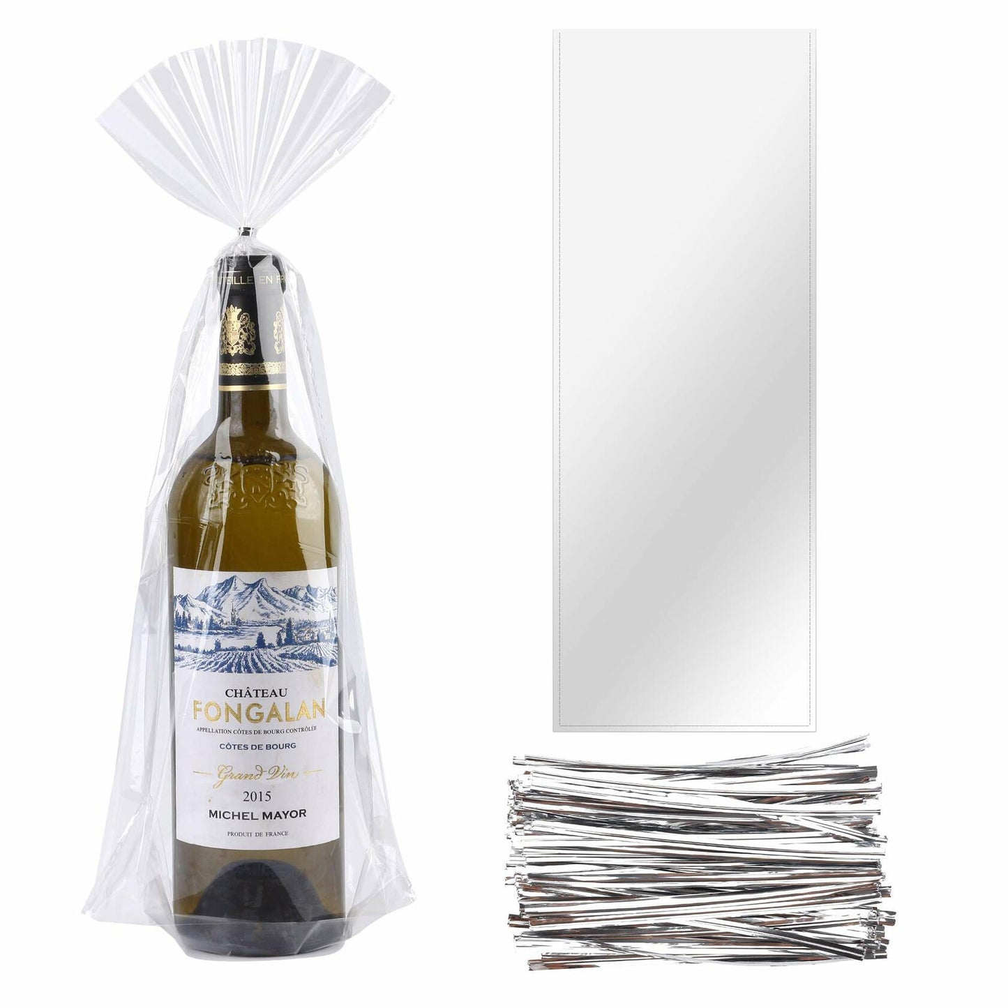 Kolewo4ever Wine Bottle Gift Bags Green Organza 8x16in 100pcs + 200 Twist Ties