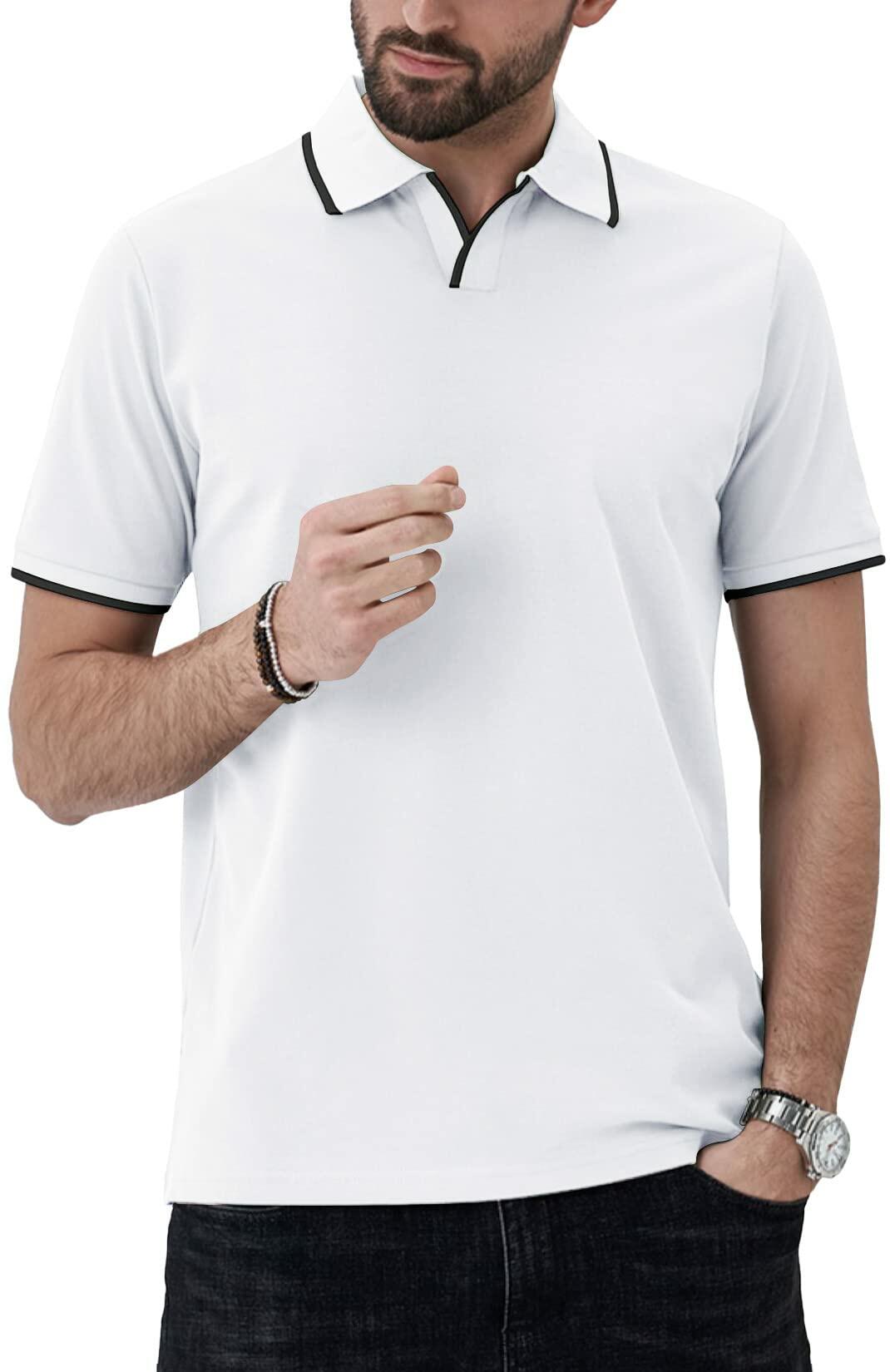 Aiyino Men's Muscle V Neck Polo Shirt Slim Fit Cotton Golf Tee White Size M