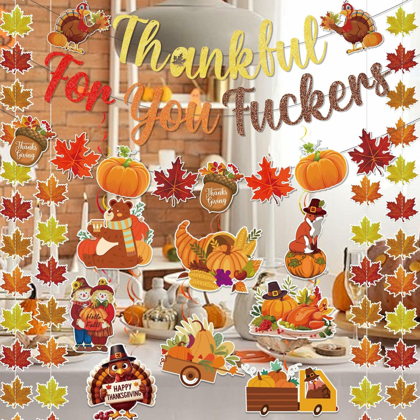 Yavxzvbw Thankful for You Banner Fall Leaves Garland Orange Thanksgiving