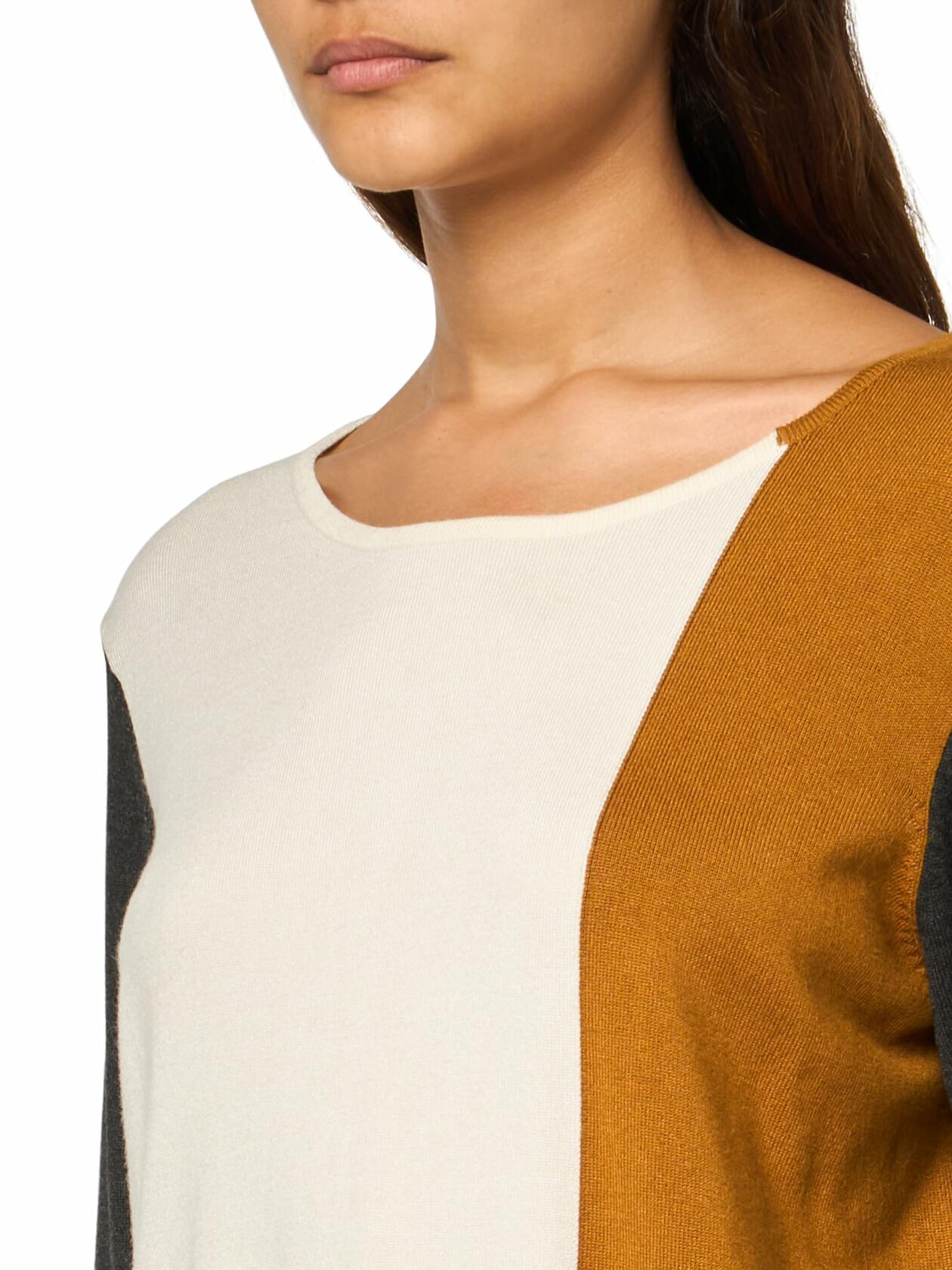 Three Quarters Sleeves Jewel Neck Color Block Sweater Top Multicolor Size L