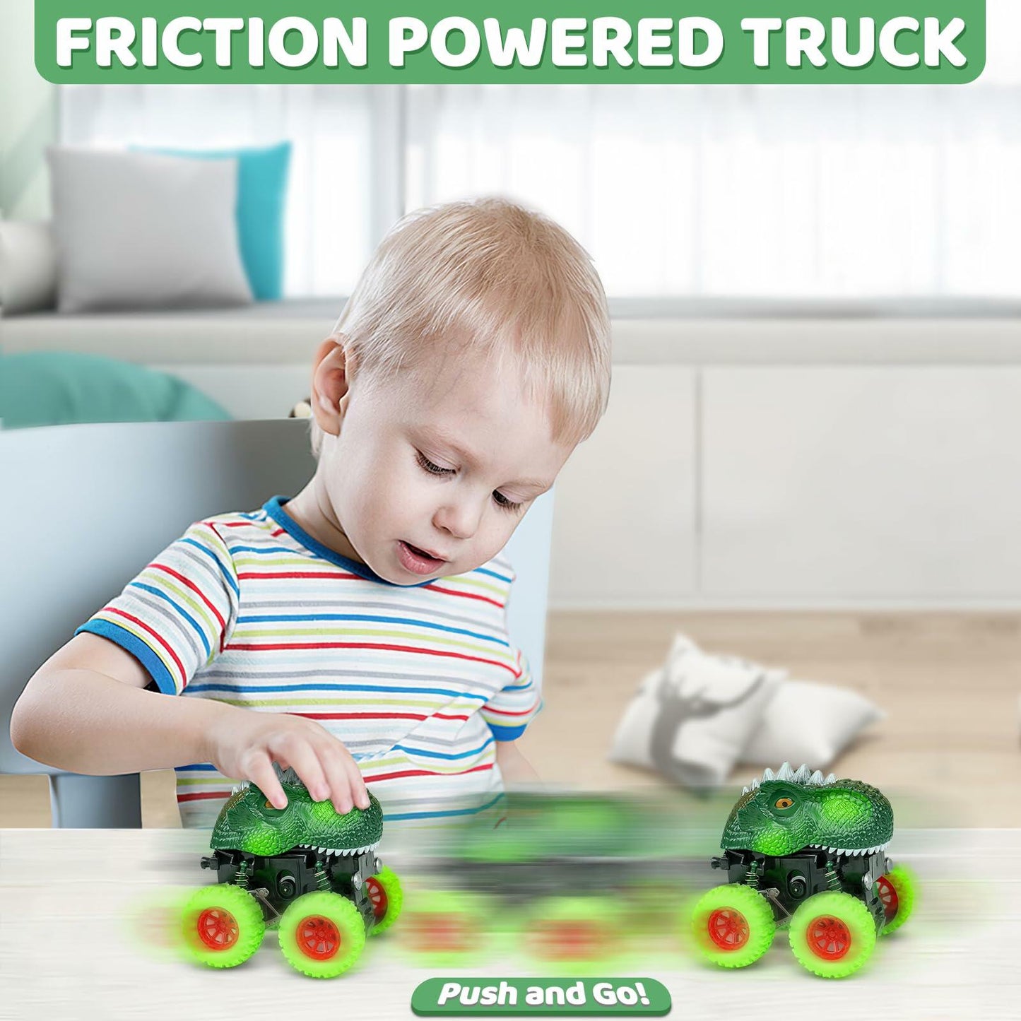 Beestech Dinosaur Push & Pull Friction Truck Toy for Boys Toddlers