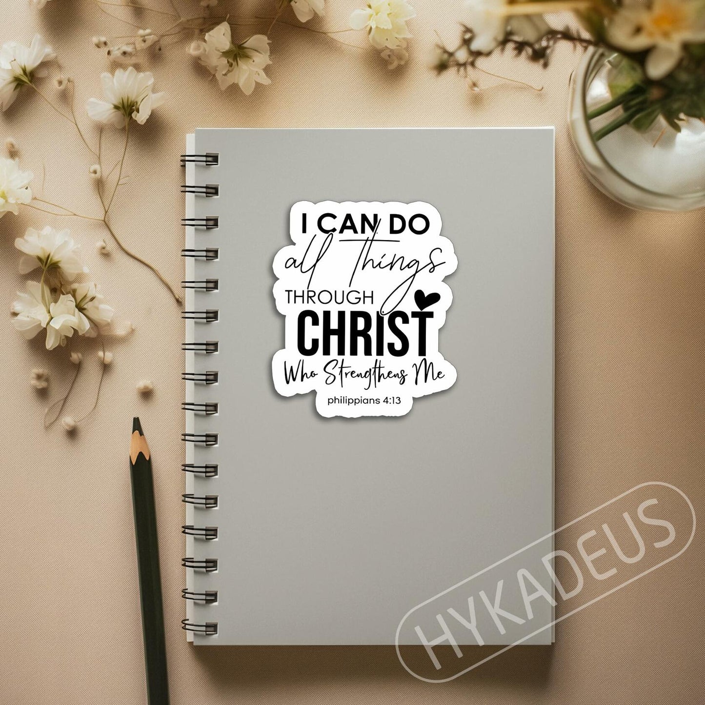 HYKADEUS I Can Do All Things Christian Bible Verse Stickers 3x2.5in 3Pc
