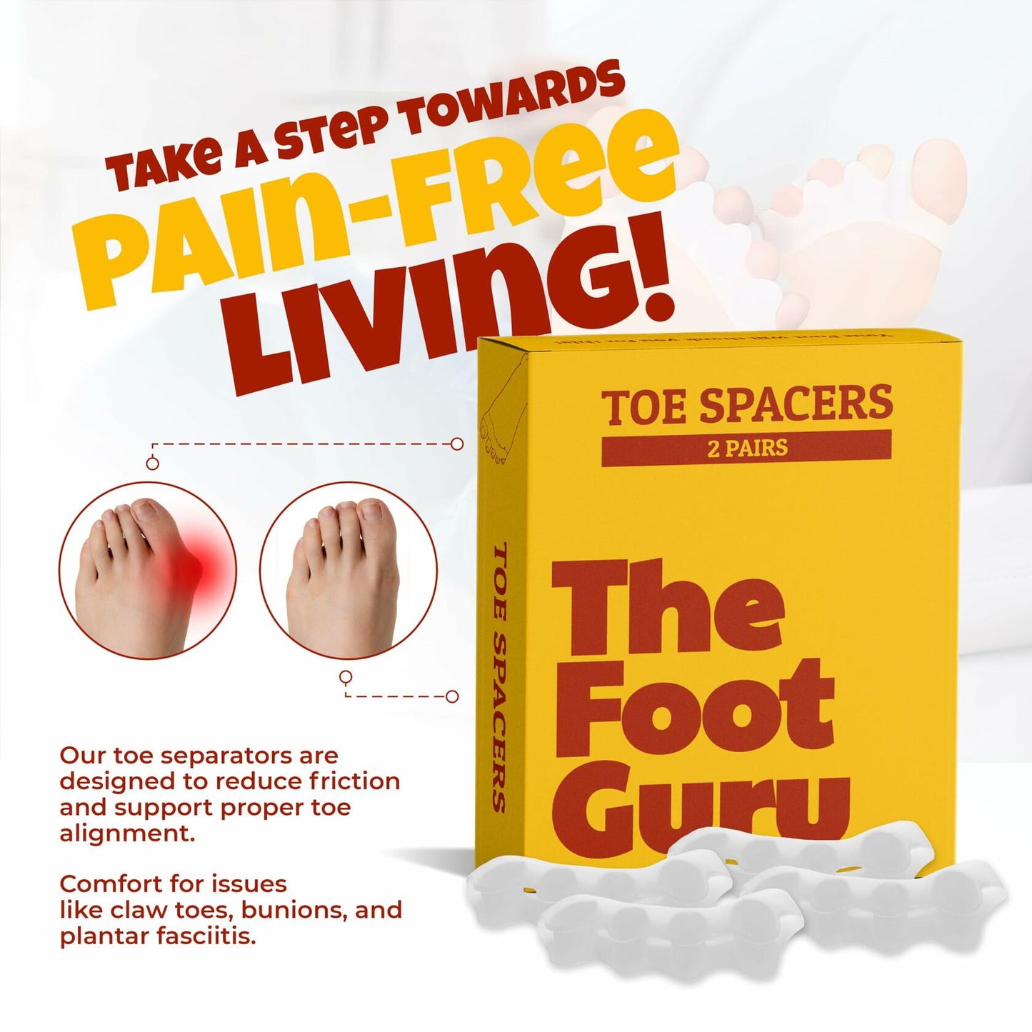 Kubbar Orthopedic Toe Spacers Bunion Corrector Hammer Toe Straightener 2 Pairs