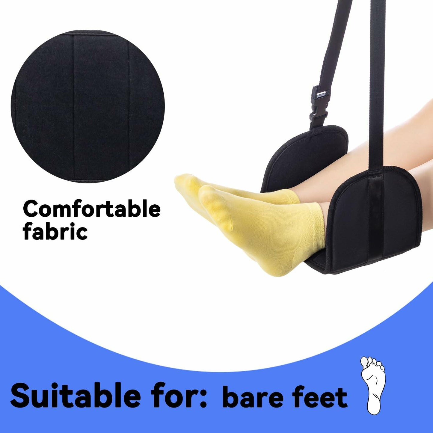 Perfitel Adjustable Travel Foot Hammock Airplane Footrest Black 1 Pack