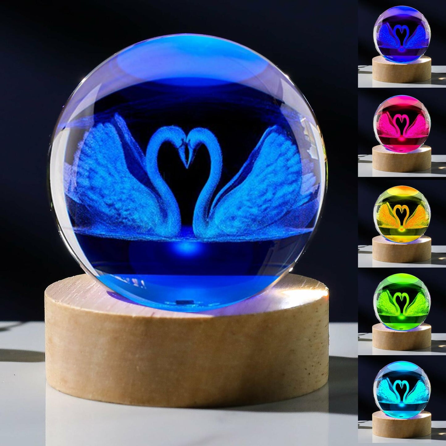 3D Swan Gifts Crystal Ball 60mm Glass Figurine Decor White Crystal