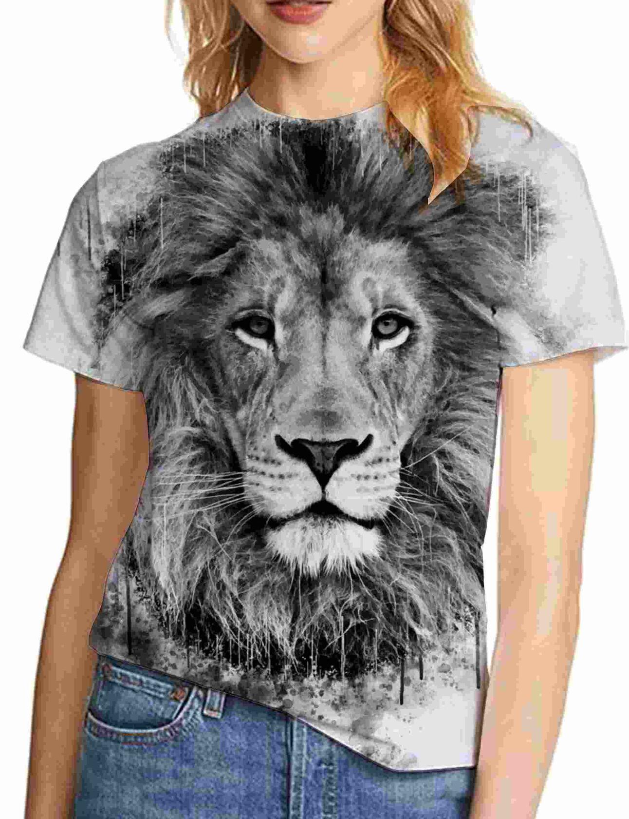 Wuiliy 3D Pattern T Shirt for Men Casual Printed Short Sleeve Animal Graphic Tee