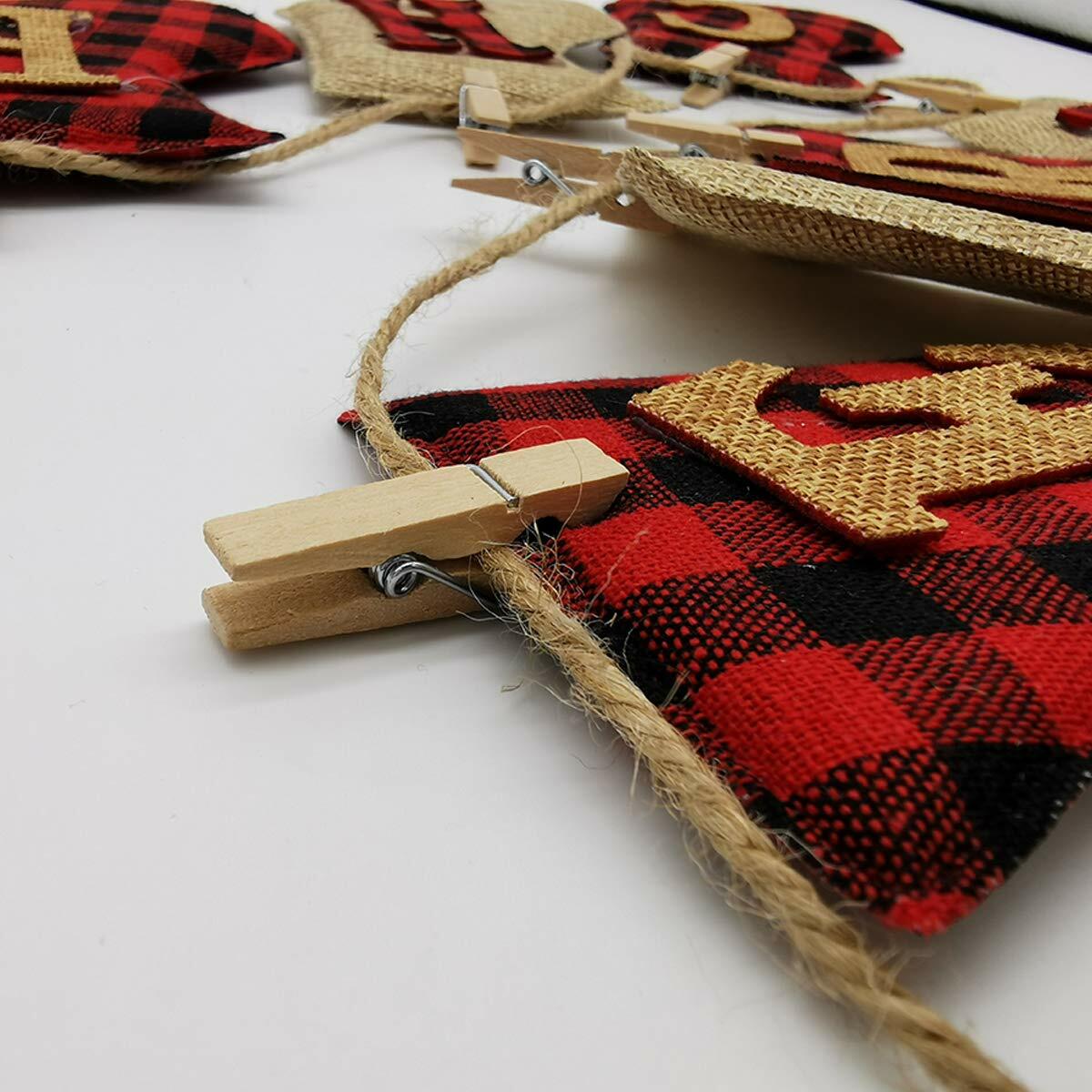 KINNJAS Merry Christmas Burlap Sock Banner 28 Piece Cotton Decoration