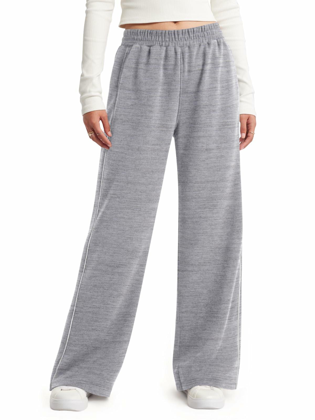 NIMIN Women's Wide Leg Sweatpants High Waist Cotton Light Grey Size S