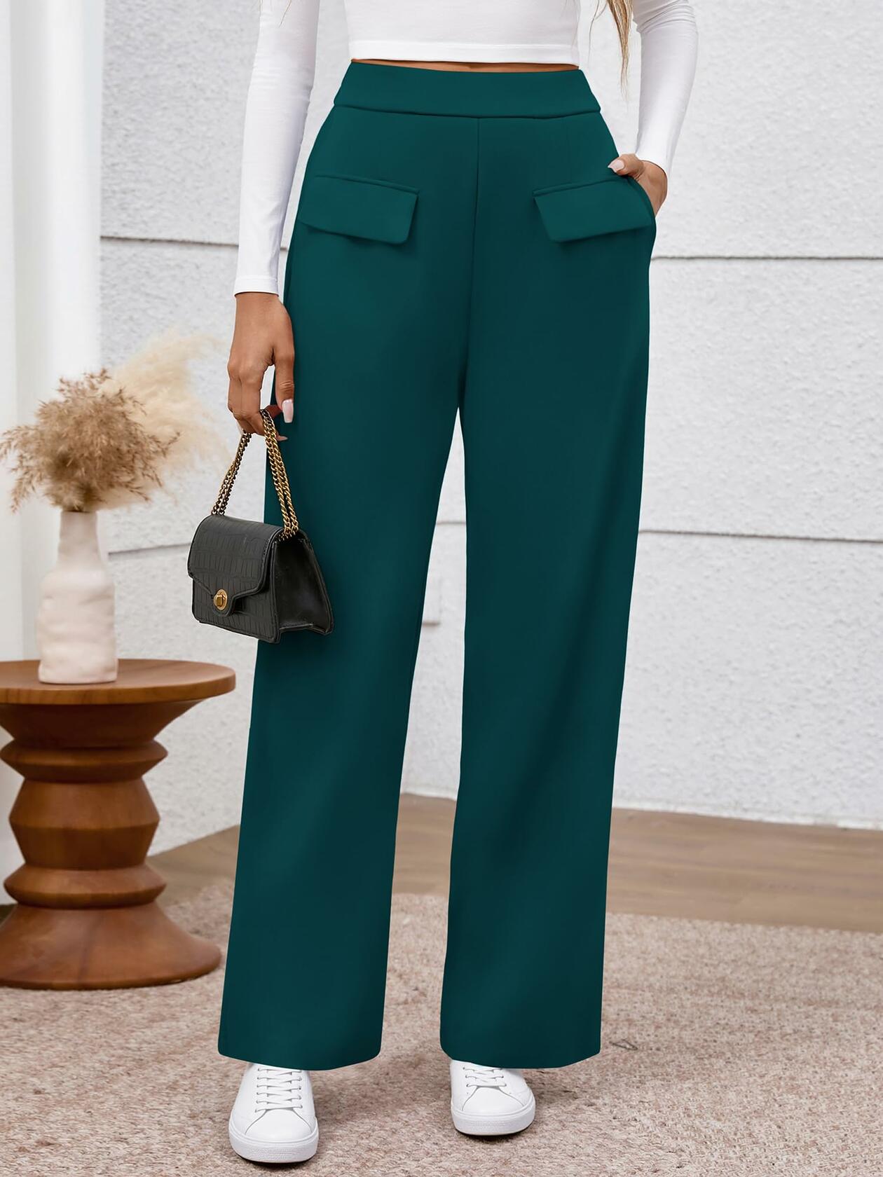 BTFBM Women's High Waisted Stretchy Palazzo Pants Dark Blue Size L