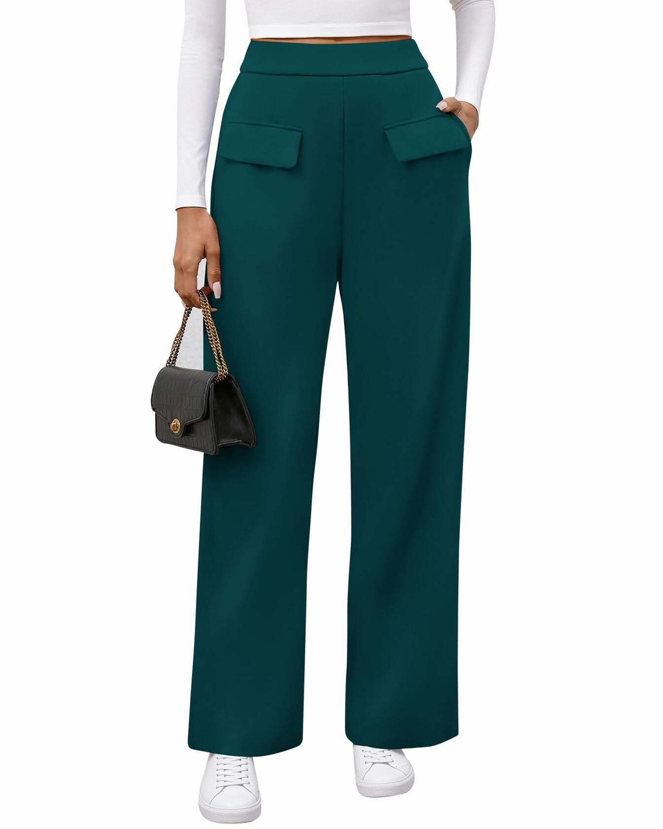 BTFBM Women's High Waisted Stretchy Palazzo Pants Dark Blue Size L