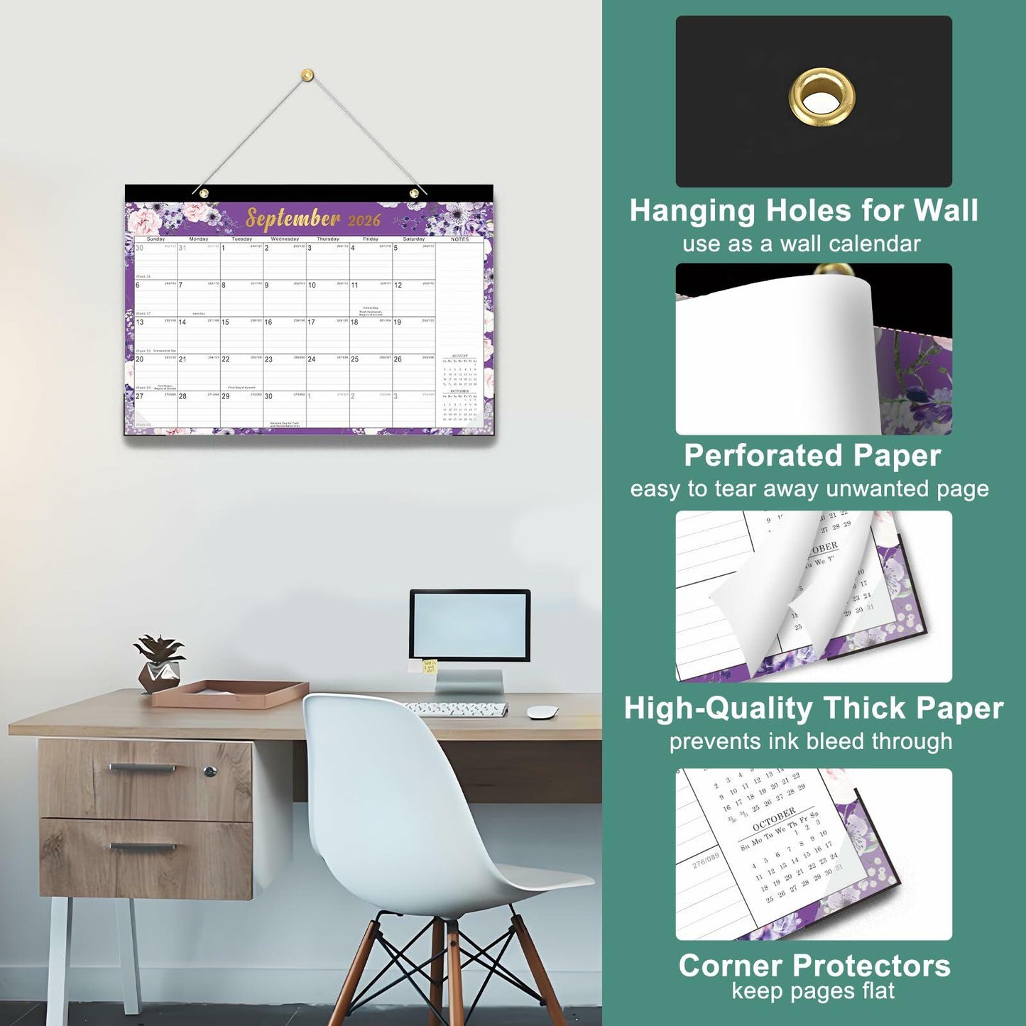 Lbylyhxc 2026 18-Month Desk Calendar Flowers 17x12 inches