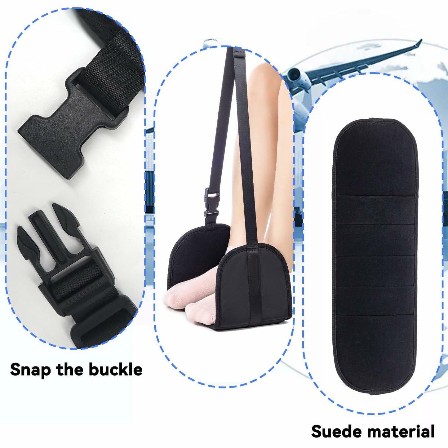 Perfitel Adjustable Travel Foot Hammock Airplane Footrest Black 1 Pack