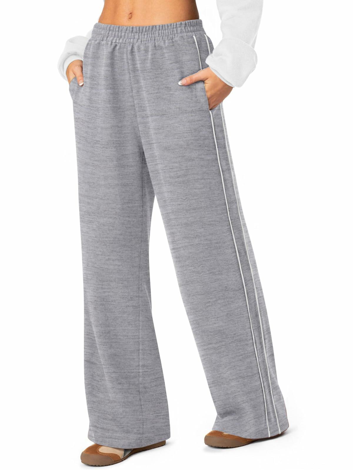 NIMIN Women's Wide Leg Sweatpants High Waist Cotton Light Grey Size S