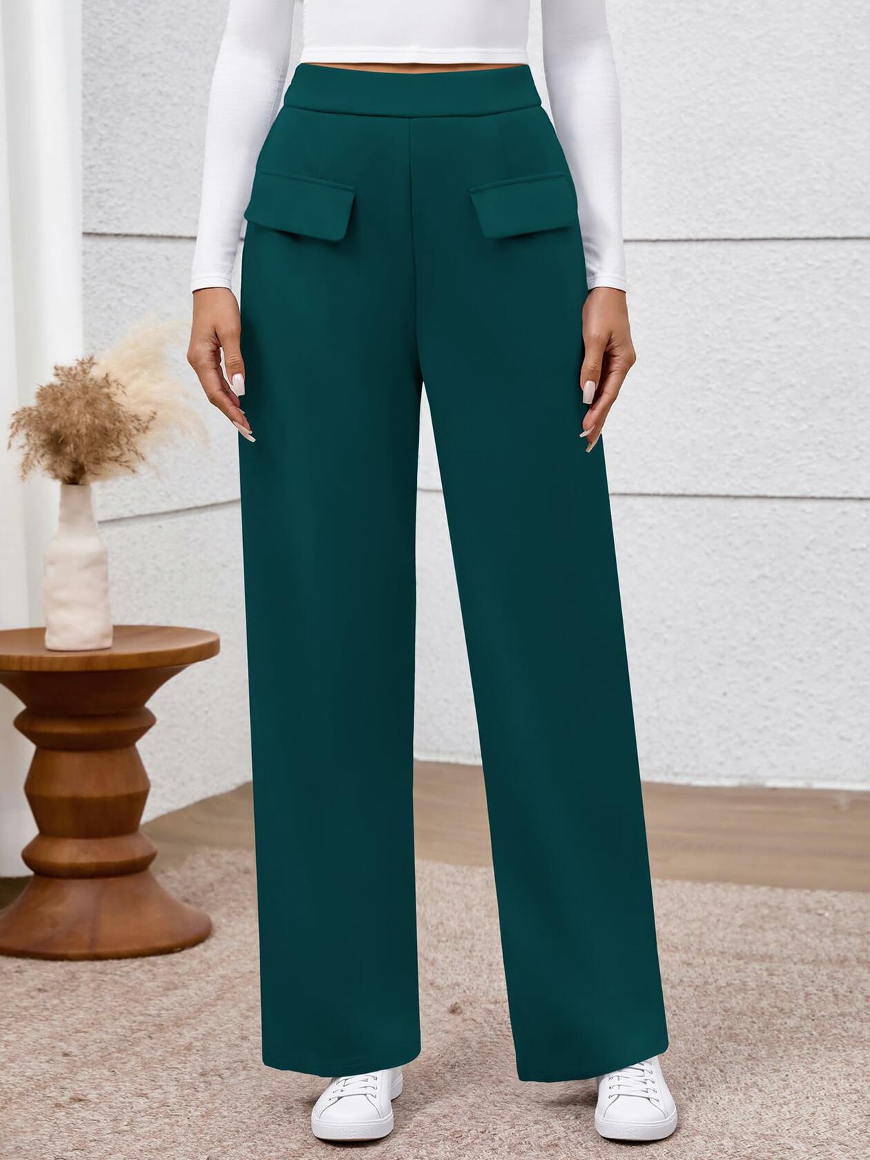 BTFBM Women's High Waisted Stretchy Palazzo Pants Dark Blue Size L