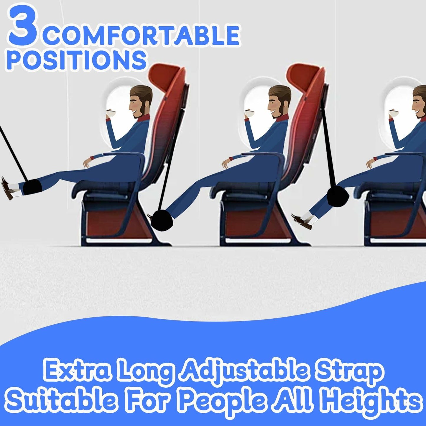 Perfitel Adjustable Travel Foot Hammock Airplane Footrest Black 1 Pack