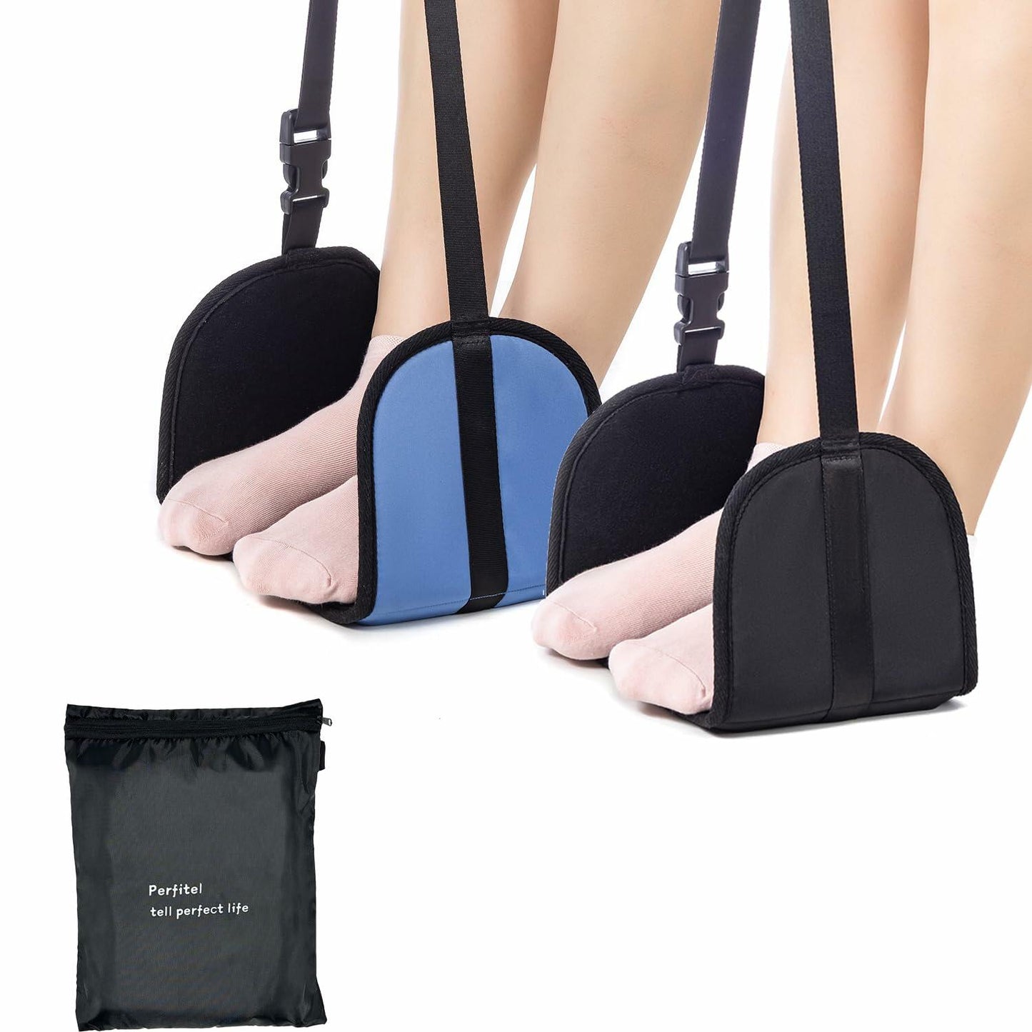 Perfitel Adjustable Travel Foot Hammock Airplane Footrest Black 1 Pack