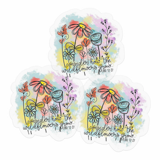 GODLY WORSHIP 3PCs Consider How The Wildflowers Grow Sticker Luke 12:27 3 Inch