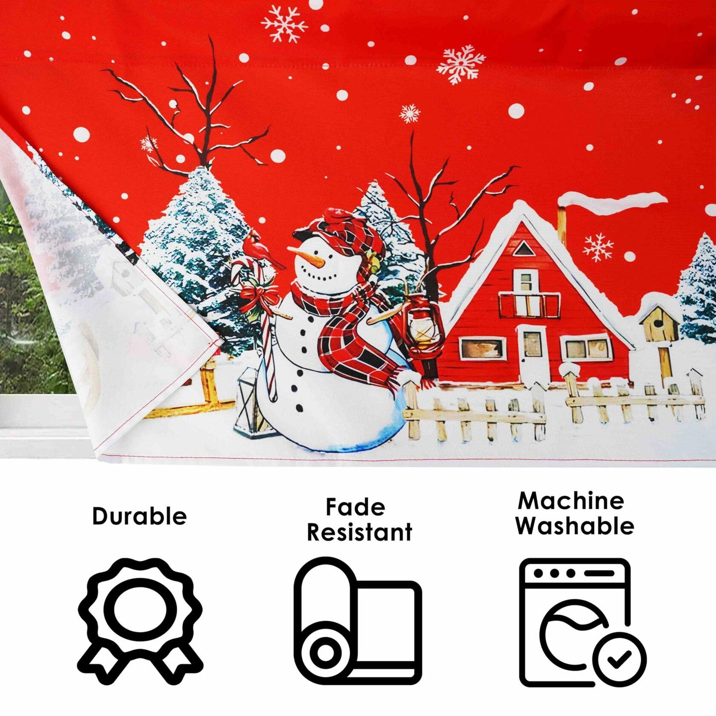 aiwkjdns 3 Piece Christmas Kitchen Window Curtains Set Red Rayon 27.5x36 in