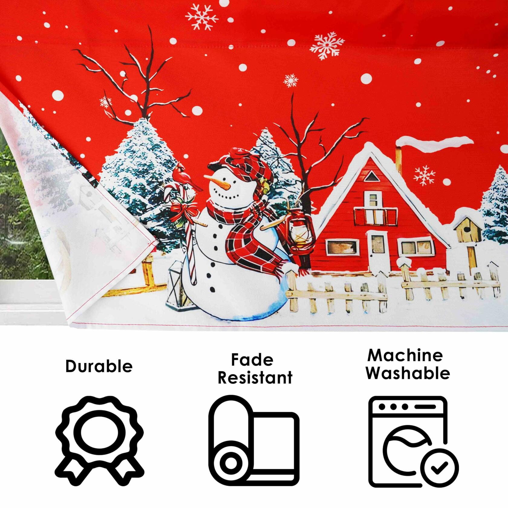 aiwkjdns 3 Piece Christmas Kitchen Window Curtains Set Red Rayon 27.5x36 in