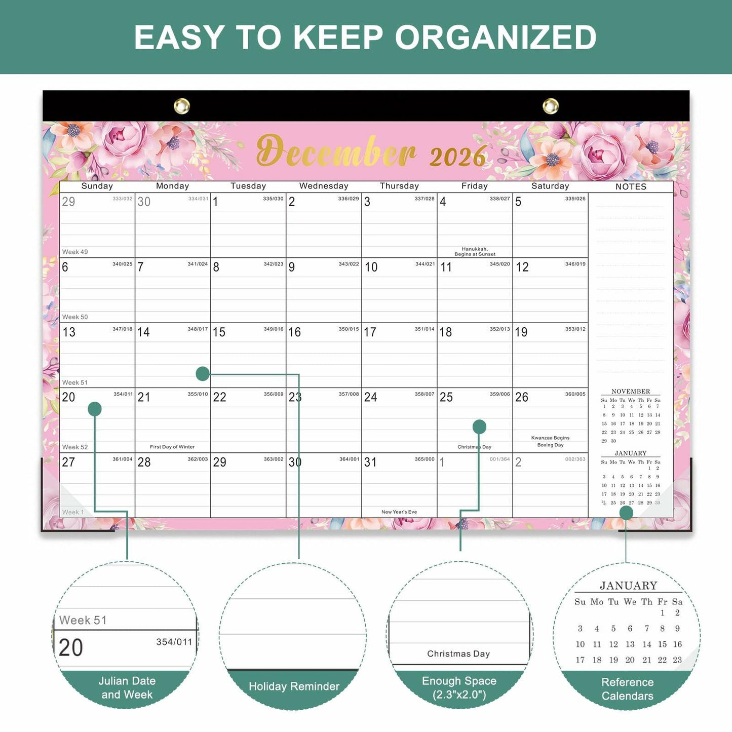 Lbylyhxc 2026 18-Month Desk Calendar Flowers 17x12 inches