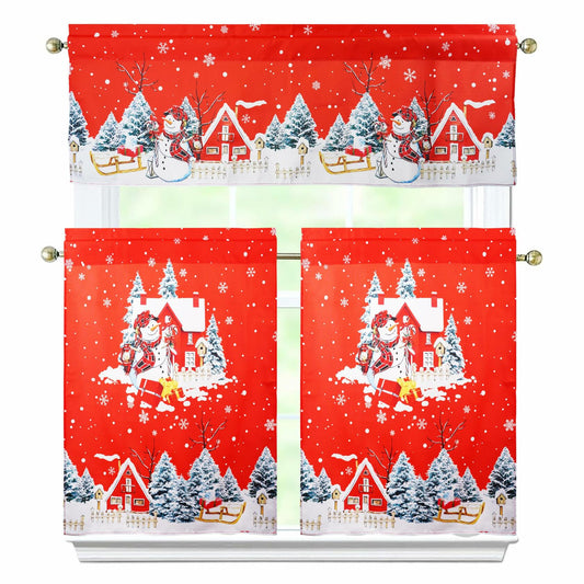 aiwkjdns 3 Piece Christmas Kitchen Window Curtains Set Red Rayon 27.5x36 in