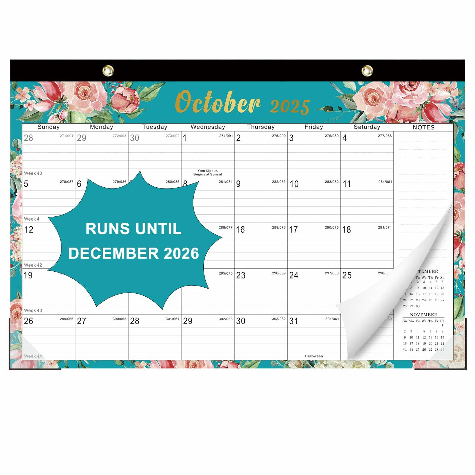 Lbylyhxc 2026 18-Month Desk Calendar Flowers 17x12 inches