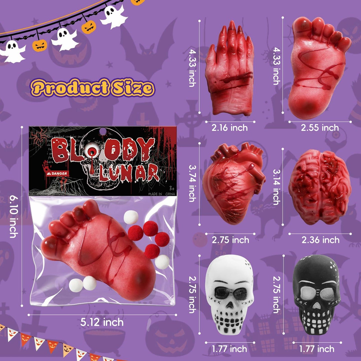 EUOCENK 6PCS Halloween Squishy Kit Stress Relief Toys Red White Black