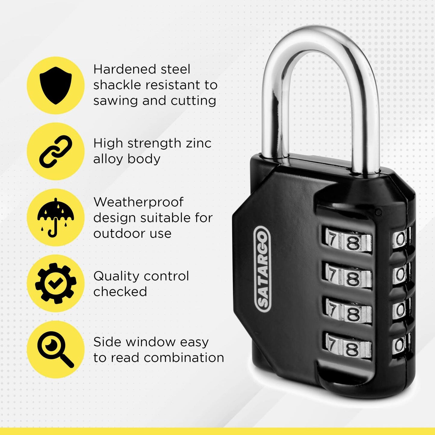 Satargo 4 Digit Combination Lock Cut Resistant Gym Padlock Yellow 2 Pack
