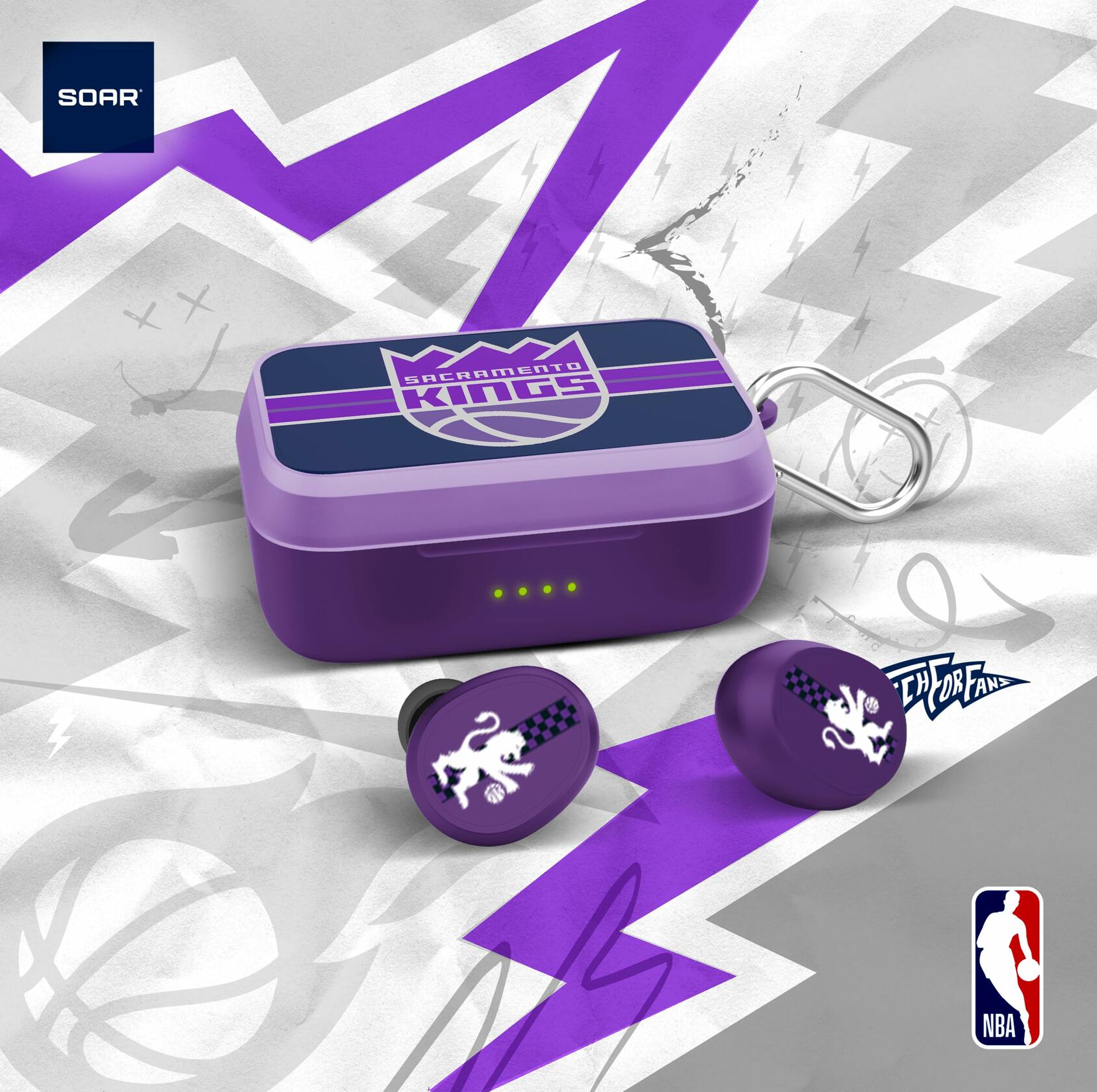 SOAR NBA Wireless Sport Earbuds Comfortable Fit Sacramento Kings Team Charging