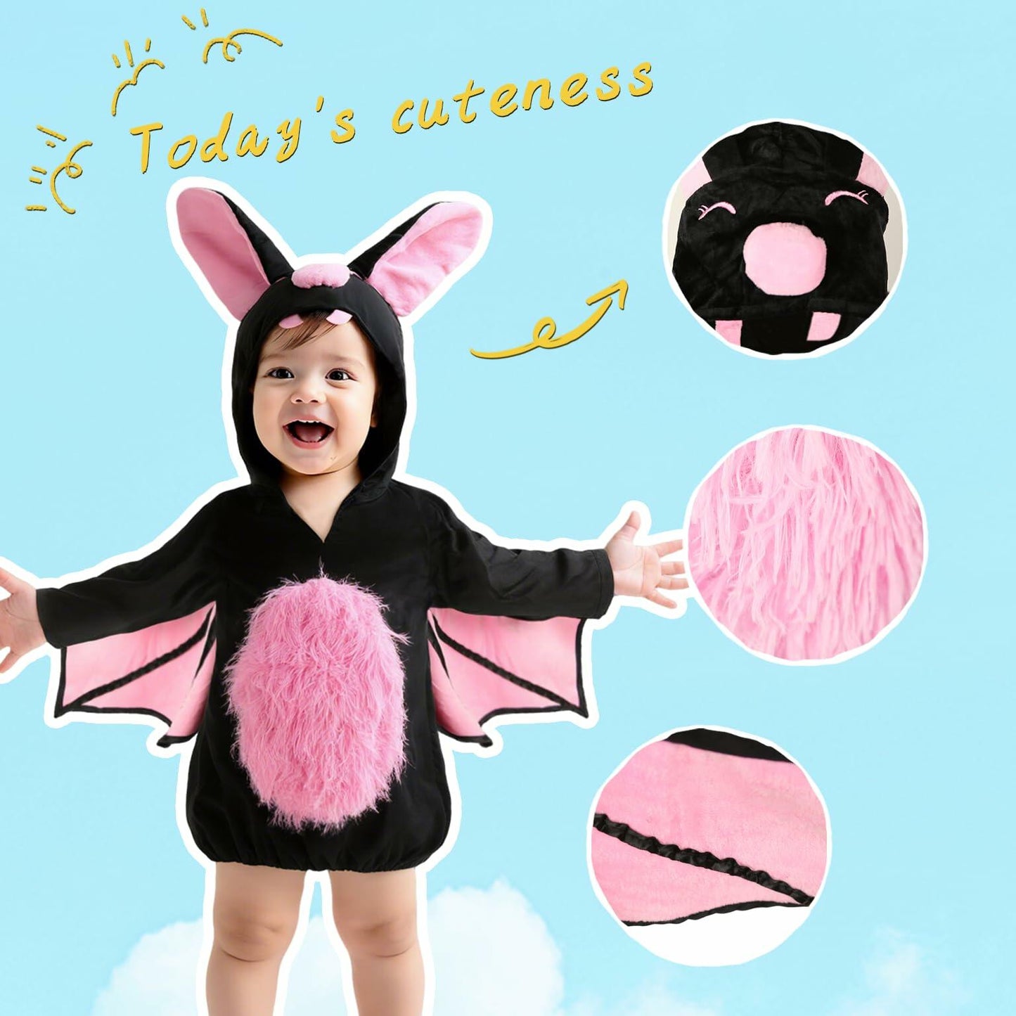 JEGERMIG Toddler Bat Plush Costume Onesie Baby Black Size 2'-2'4"