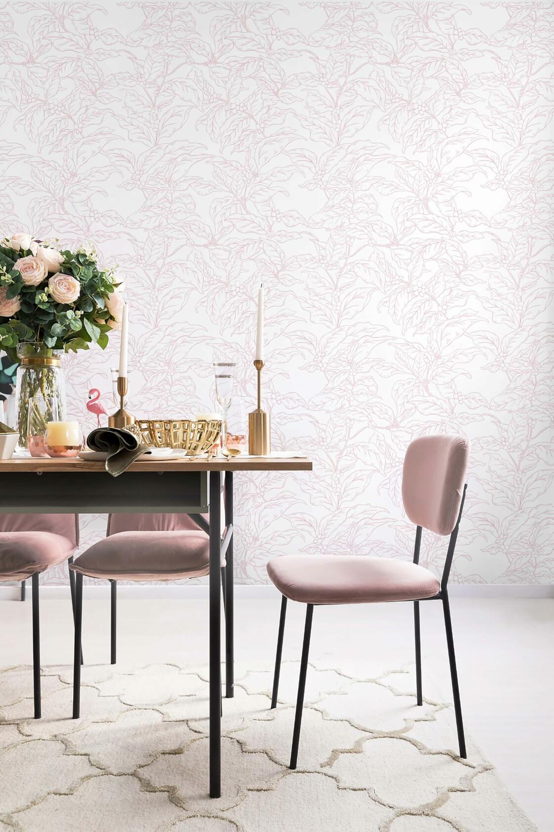 Heroad Boho Floral Peel & Stick Wallpaper Pink White 17.3x78.7in Vinyl