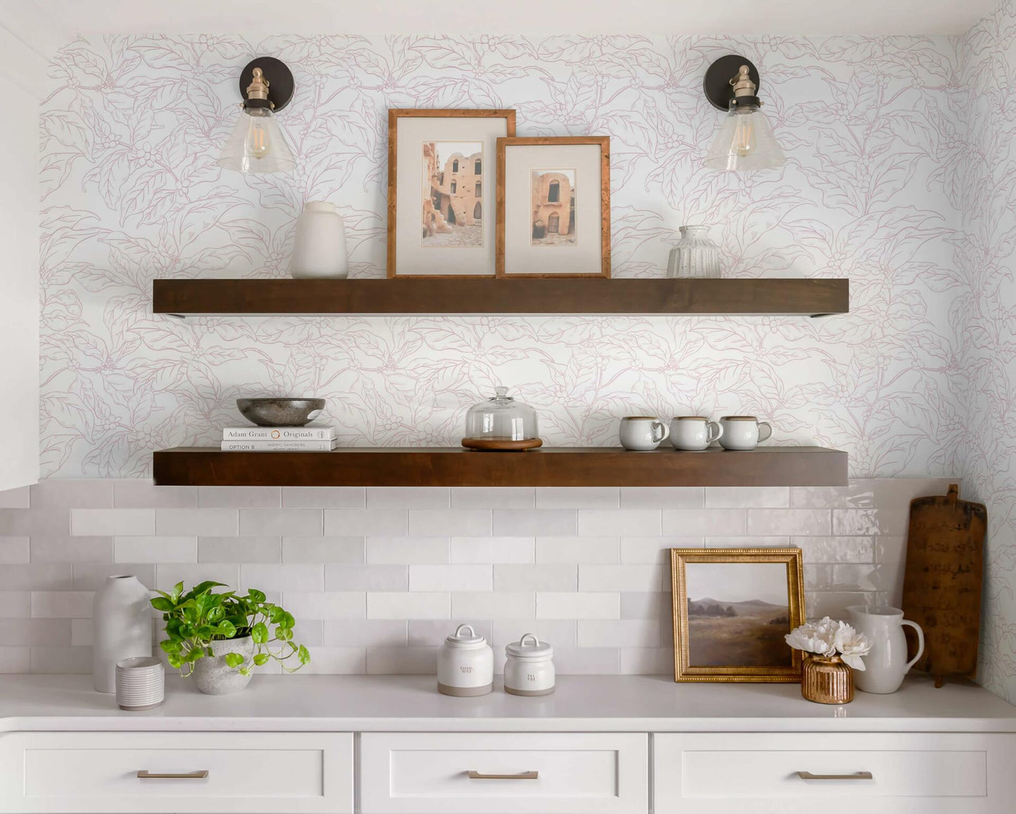 Heroad Boho Floral Peel & Stick Wallpaper Pink White 17.3x78.7in Vinyl