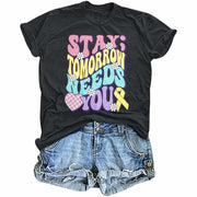 FAYALEQ Suicide Awareness Women Shirt Dark Grey Letter Print Size L