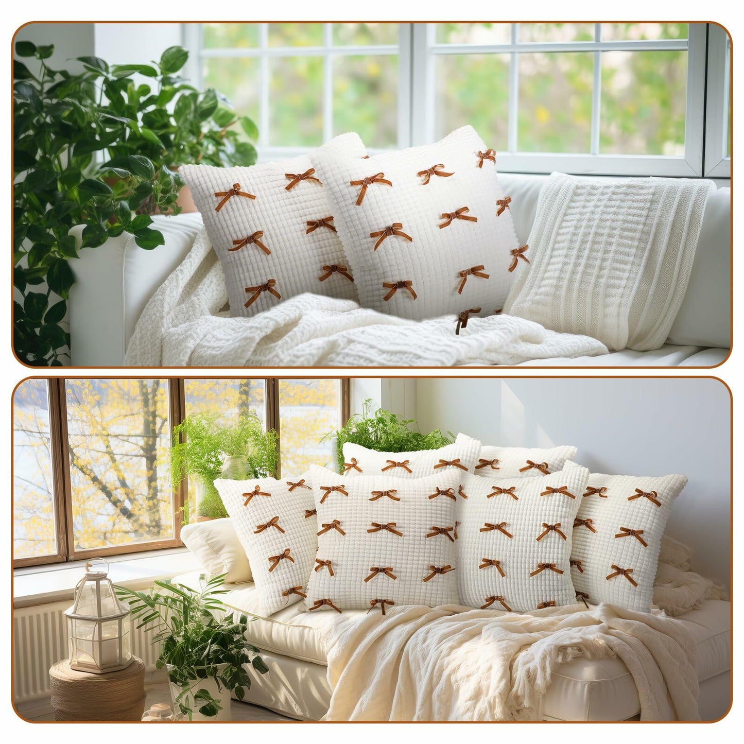 Newwiee Boho Decorative Throw Pillow Covers 18x18 White 2pcs