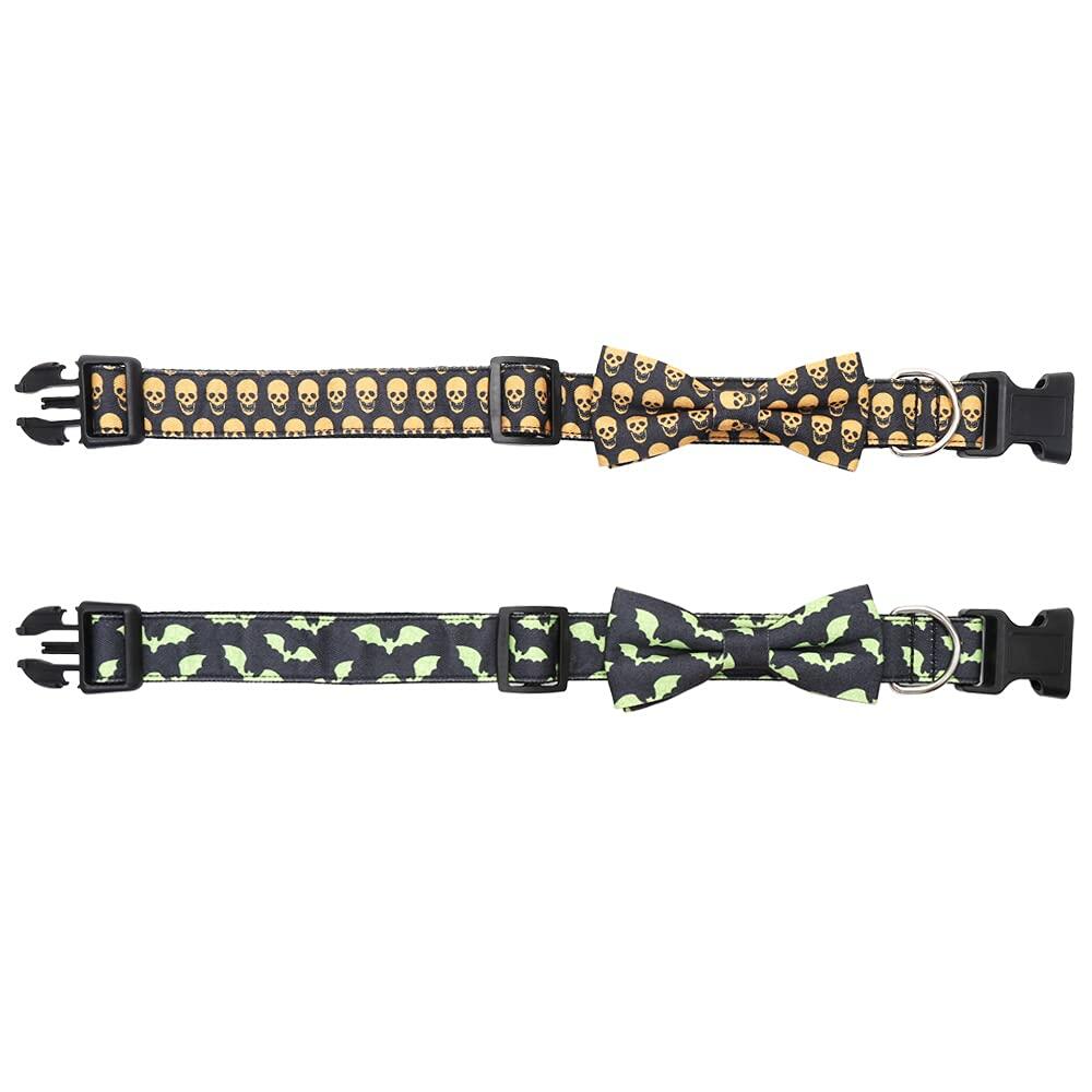 Lamphyface Halloween Dog Collar with Removable Cute Bow Tie Adjustable Cotton L