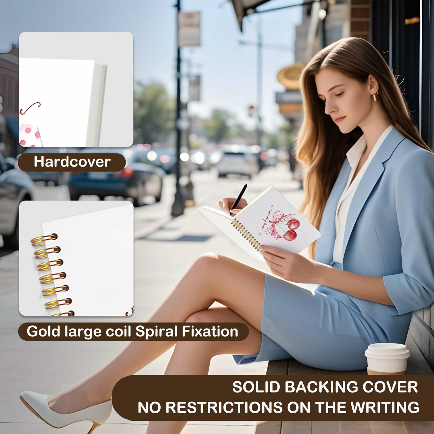 VIIJJUE Coquette Pink Bow Cherry Hardcover Spiral Notebook 5.5x8.3 Inch