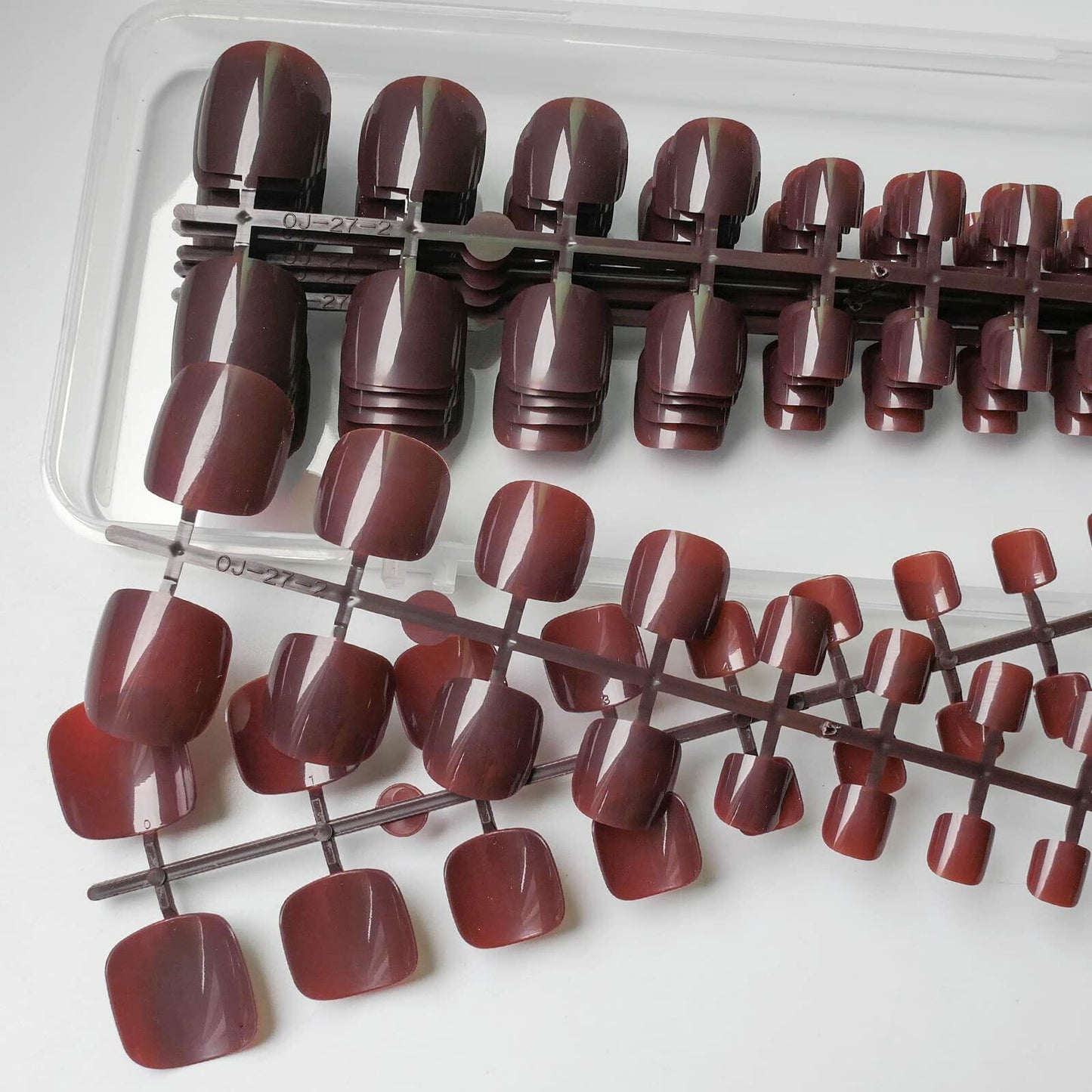 LoveOurHome 240pc Burgundy Glossy Press On Fake Toenails Full Cover Short
