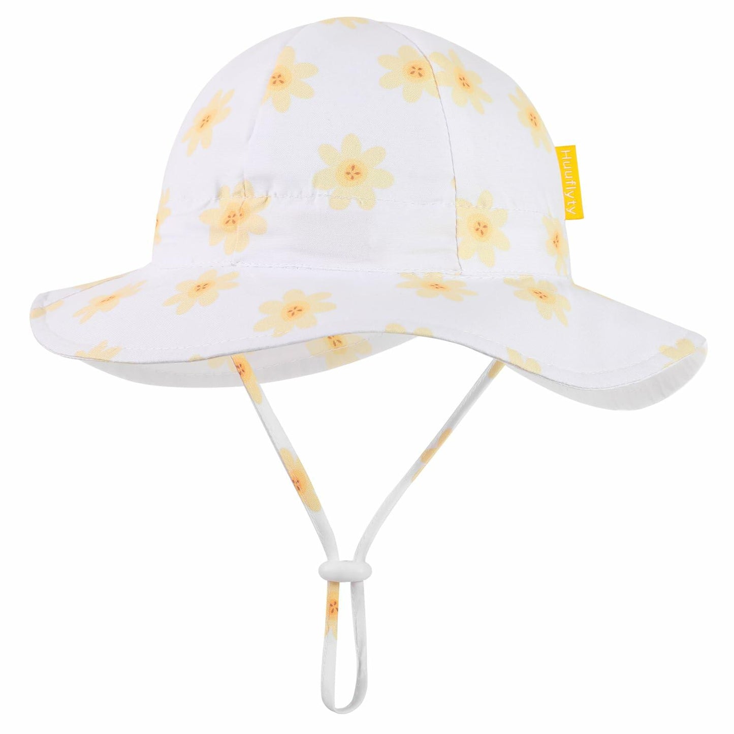Huuflyty Baby Girl Adjustable Sun Hat Wide Brim UPF 50+ Floral Khaki Size 6-24M