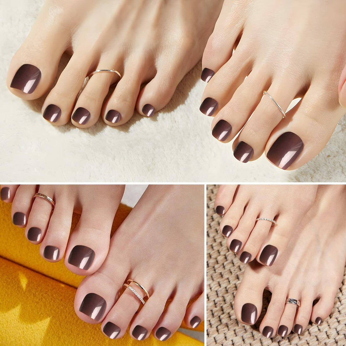 LoveOurHome 240pc Burgundy Glossy Press On Fake Toenails Full Cover Short