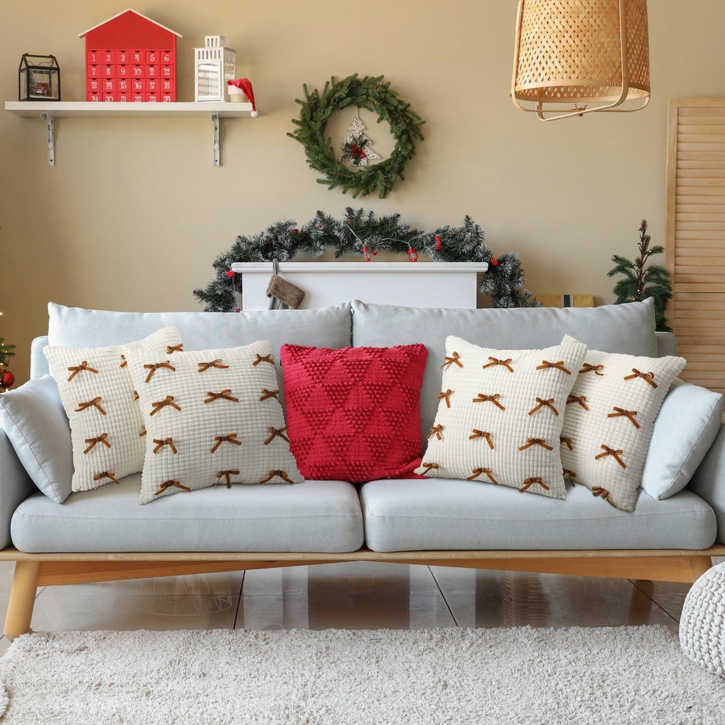 Newwiee Boho Decorative Throw Pillow Covers 18x18 White 2pcs