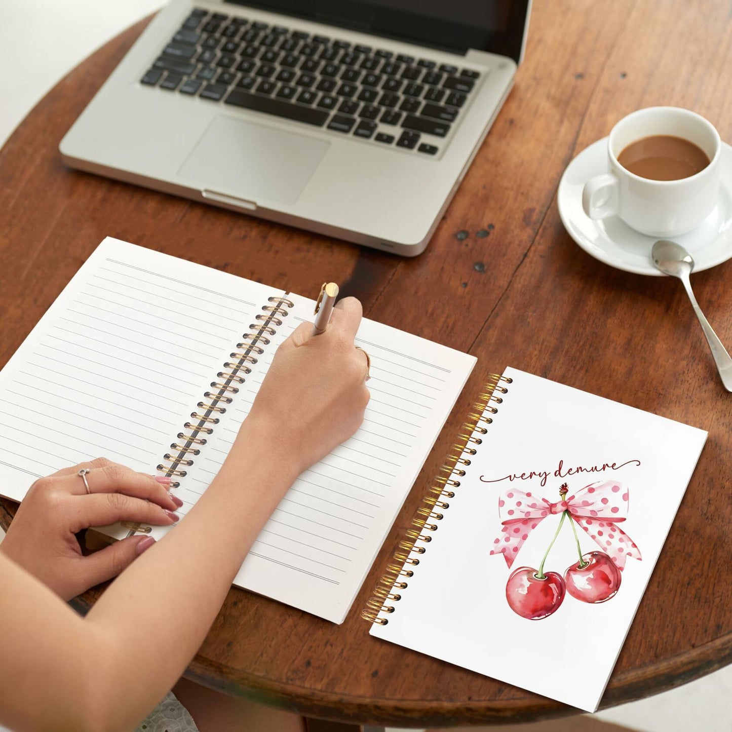 VIIJJUE Coquette Pink Bow Cherry Hardcover Spiral Notebook 5.5x8.3 Inch