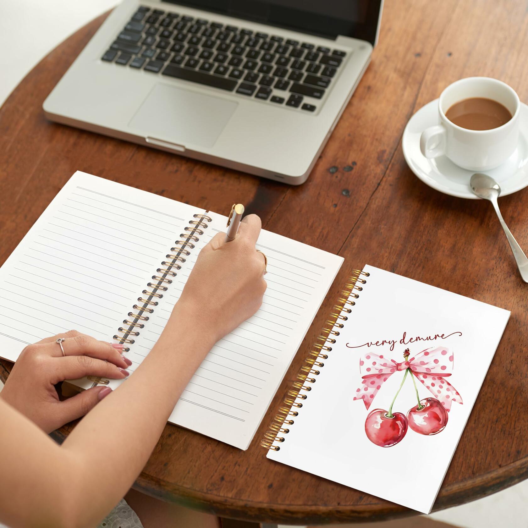 VIIJJUE Coquette Pink Bow Cherry Hardcover Spiral Notebook 5.5x8.3 Inch