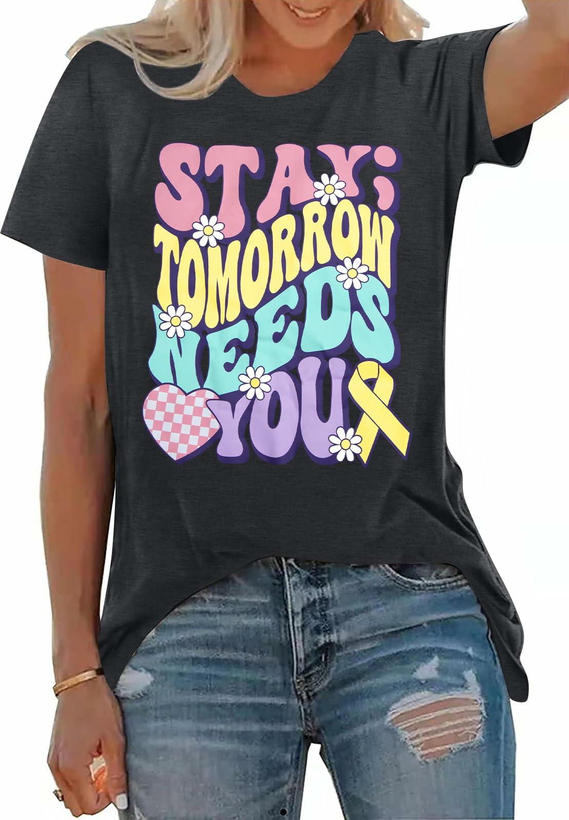 FAYALEQ Suicide Awareness Women Shirt Dark Grey Letter Print Size L