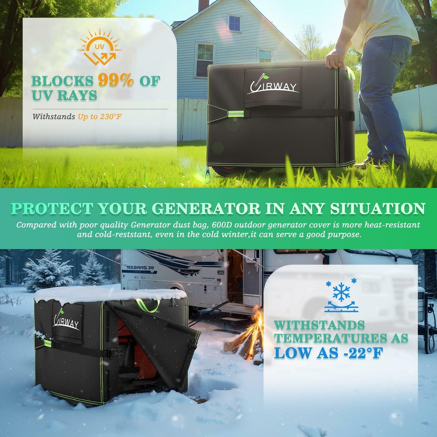 UIRWAY Generator Cover Waterproof 24x18x20in 600D UV-Resistant Heavy Duty