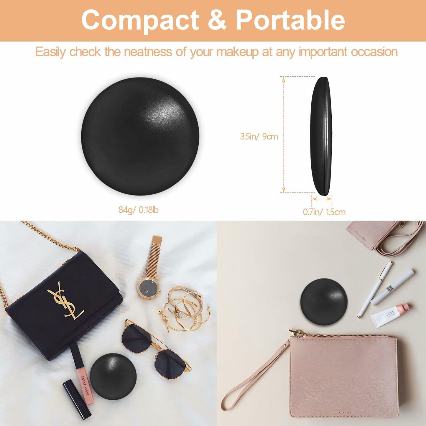 Giazee Rechargeable Lighted Compact Makeup Mirror Green Travel LED 1X/10X