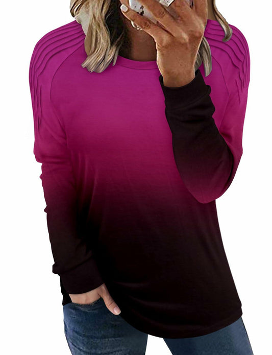 StunShow Womens Long Sleeve Tunic Top Crewneck Gradient Rose Size L