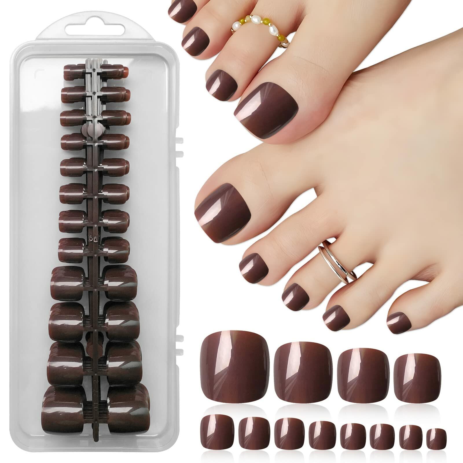 LoveOurHome 240pc Burgundy Glossy Press On Fake Toenails Full Cover Short